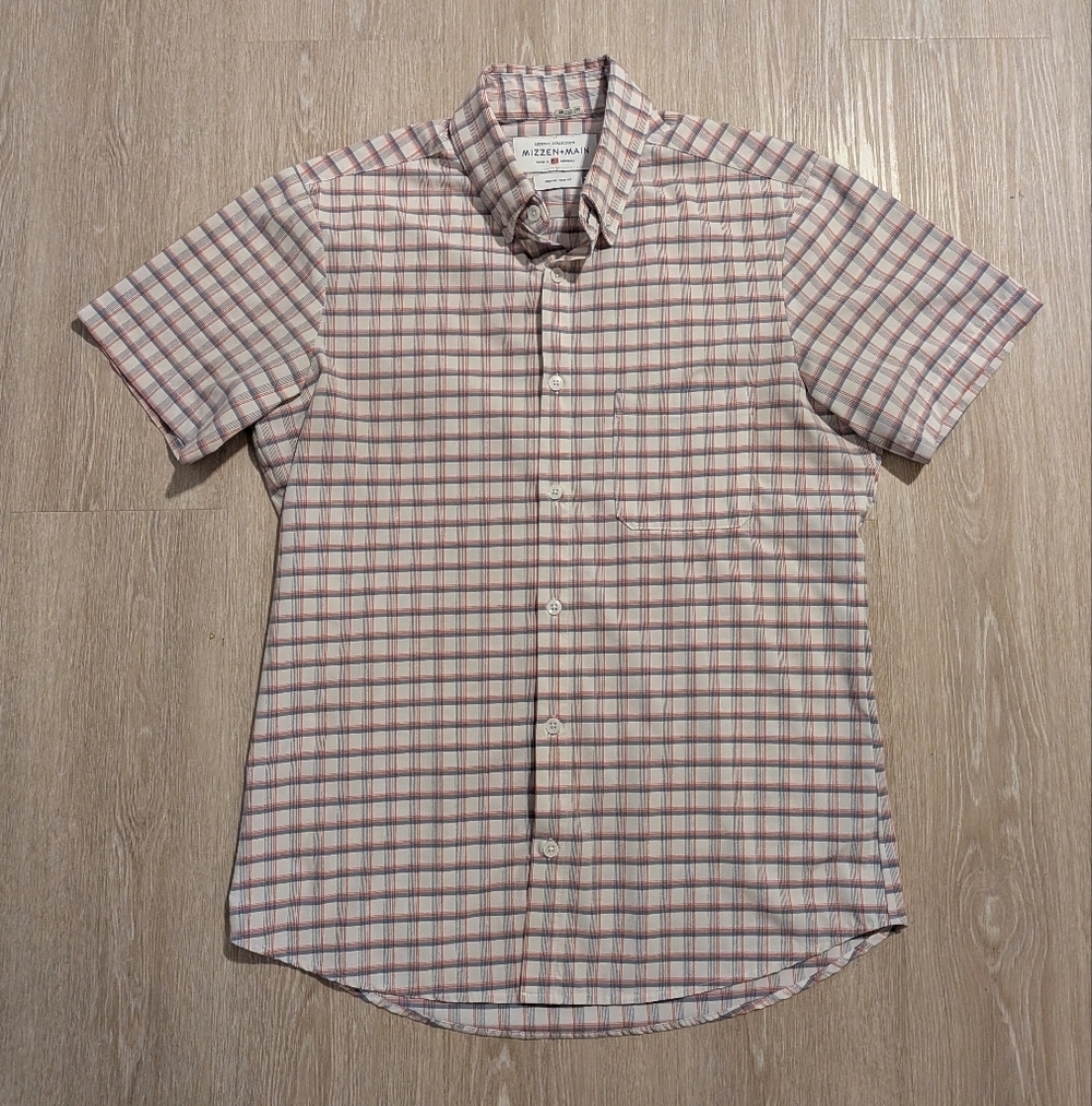 Mizzen+Main Leeward Shirt Men's Medium Trim Fit Plaid Short Sleeve Stretch